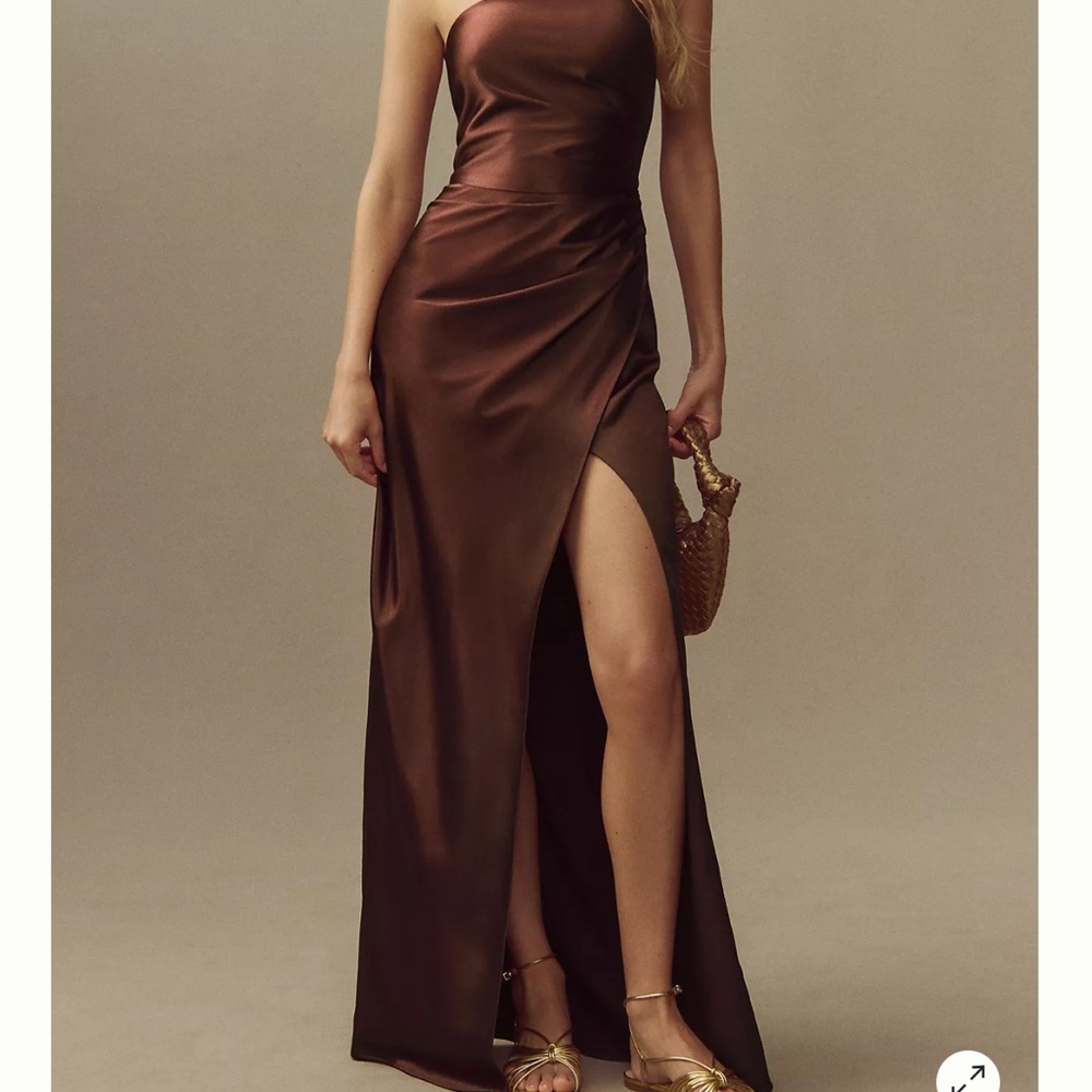 BHLDN Strapless Chocolate Satin Dress